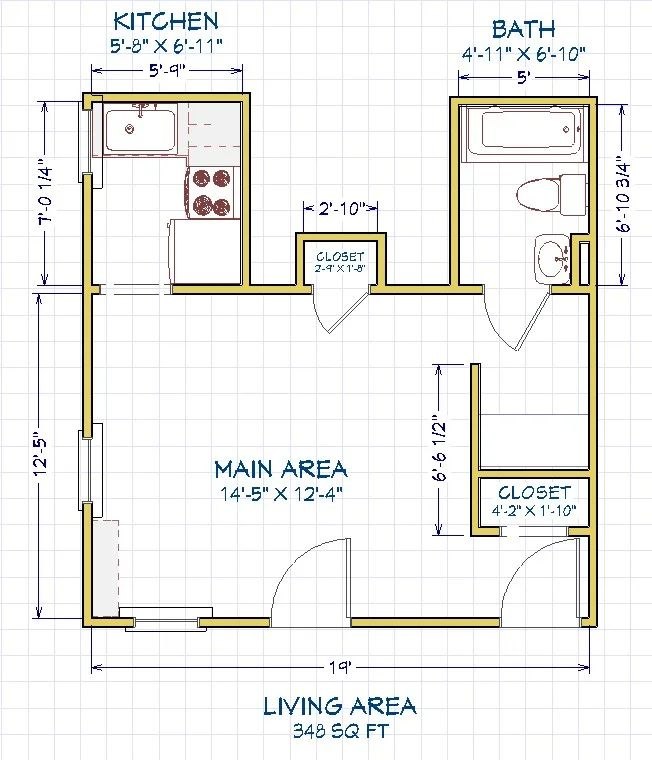 Floor plan for 306 Woodward Unit 2 — 348 sq ft studio
